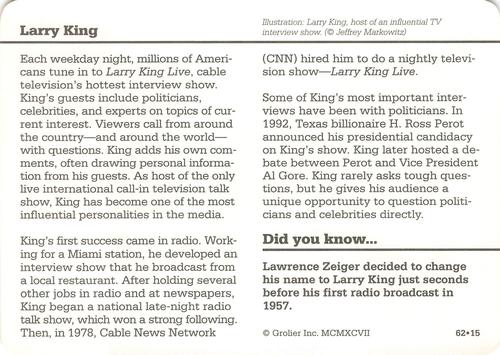 1994-01 Grolier Story of America #62.15 Larry King Back