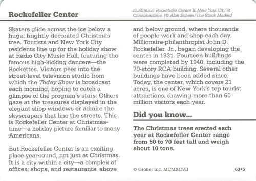1994-01 Grolier Story of America Cards #63.5 Rockefeller Center Back