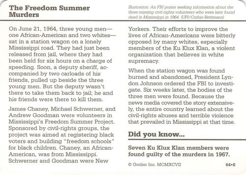1994-01 Grolier Story of America #64.8 The Freedom Summer Murders Back