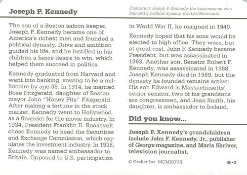 1994-01 Grolier Story of America #65.3 Joseph P. Kennedy Back