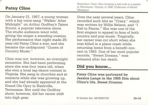 1994-01 Grolier Story of America #65.16 Patsy Cline Back