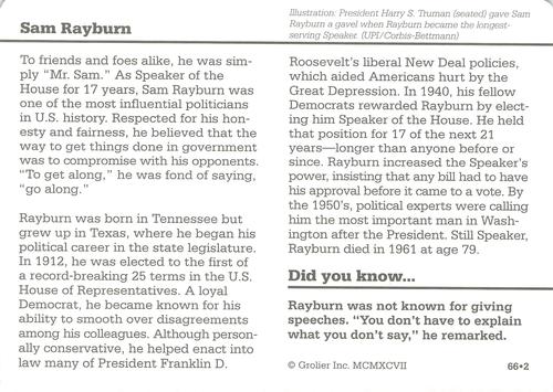 1994-01 Grolier Story of America #66.2 Sam Rayburn Back