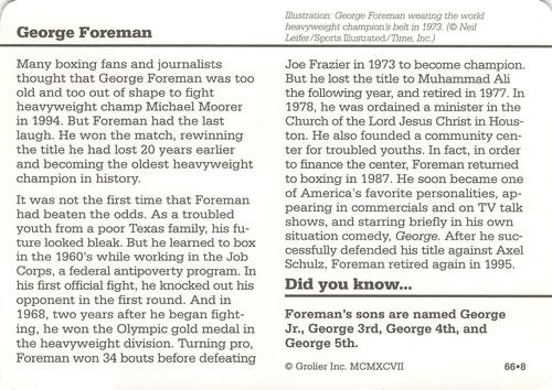 1994-01 Grolier Story of America #66.8 George Foreman Back