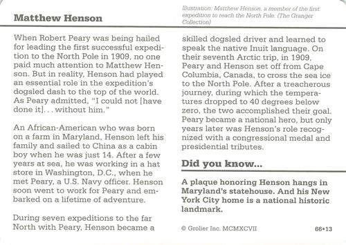 1994-01 Grolier Story of America Cards #66.13 Matthew Henson Back