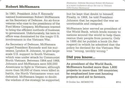 1994-01 Grolier Story of America #67.1 Robert McNamara Back