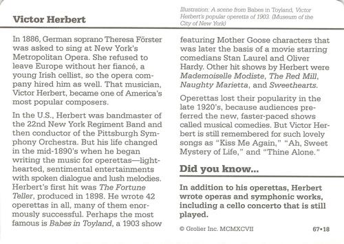 1994-01 Grolier Story of America Cards #67.18 Victor Herbert Back