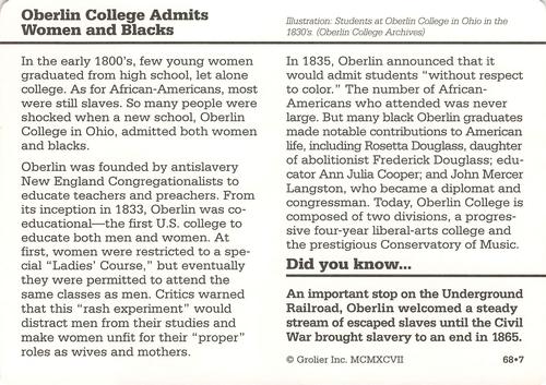 1994-01 Grolier Story of America #68.7 Oberlin College Admits Women and Blacks Back
