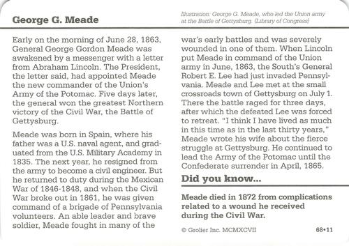1994-01 Grolier Story of America #68.11 George G. Meade Back