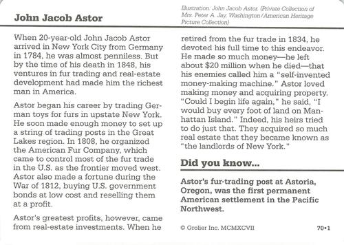 1994-01 Grolier Story of America #70.1 John Jacob Astor Back