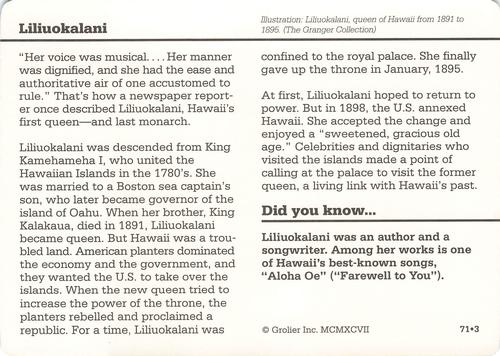 1994-01 Grolier Story of America #71.3 Liliuokalani Back