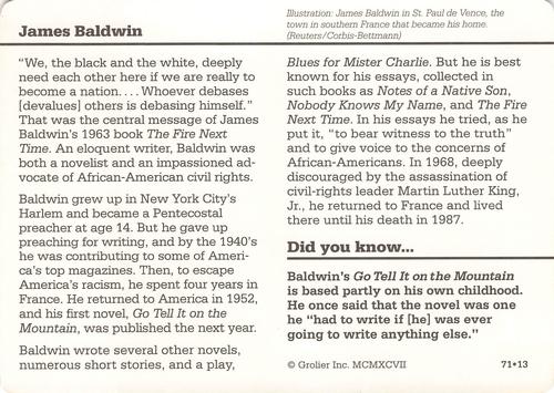 1994-01 Grolier Story of America Cards #71.13 James Baldwin Back