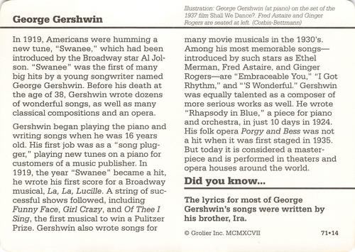 1994-01 Grolier Story of America #71.14 George Gershwin Back