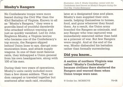 1994-01 Grolier Story of America #71.15 Mosby's Rangers Back