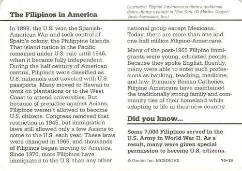 1994-01 Grolier Story of America #74.19 The Filipinos in America Back