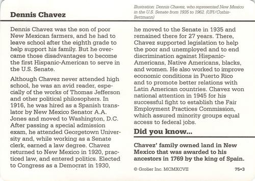 1994-01 Grolier Story of America #75.3 Dennis Chavez Back