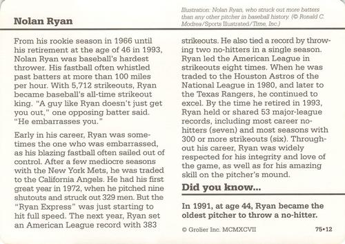 1994-01 Grolier Story of America #75.12 Nolan Ryan Back