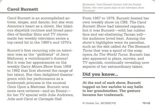 1994-01 Grolier Story of America #75.16 Carol Burnett Back