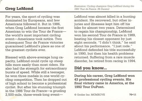 1994-01 Grolier Story of America #76.11 Greg LeMond Back