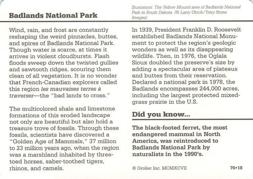 1994-01 Grolier Story of America #76.18 Badlands National Park Back