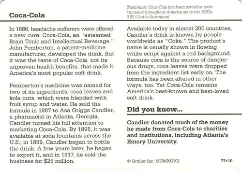 1994-01 Grolier Story of America #77.10 Coca-Cola Back