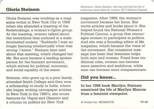 1994-01 Grolier Story of America #77.19 Gloria Steinem Back