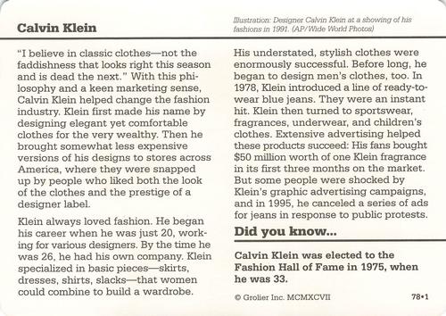 1994-01 Grolier Story of America Cards #78.1 Calvin Klein Back