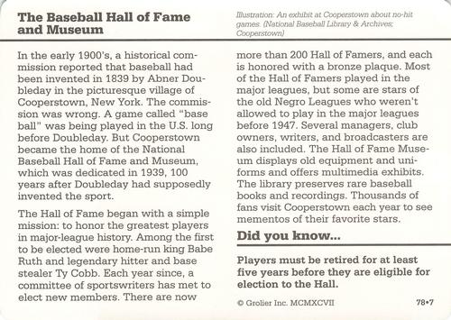 1994-01 Grolier Story of America #78.7 The Baseball Hall of Fame and Museum Back