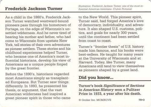 1994-01 Grolier Story of America Cards #79.3 Frederick Jackson Turner Back