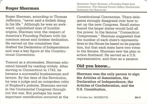 1994-01 Grolier Story of America #80.3 Roger Sherman Back