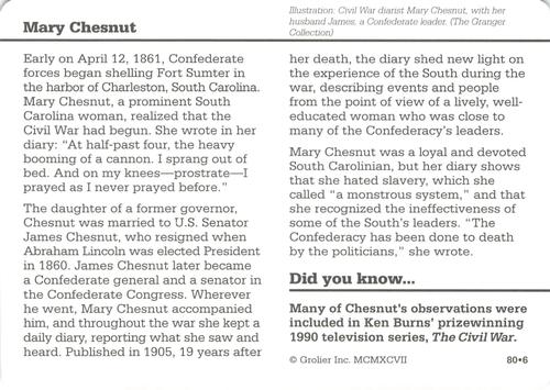 1994-01 Grolier Story of America #80.6 Mary Chesnut Back
