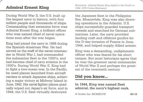 1994-01 Grolier Story of America Cards #80.12 Admiral Ernest King Back