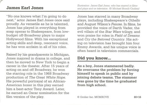 1994-01 Grolier Story of America Cards #80.16 James Earl Jones Back