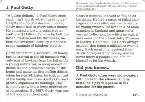1994-01 Grolier Story of America #81.1 J. Paul Getty Back