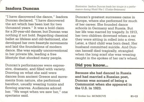 1994-01 Grolier Story of America #81.13 Isadora Duncan Back