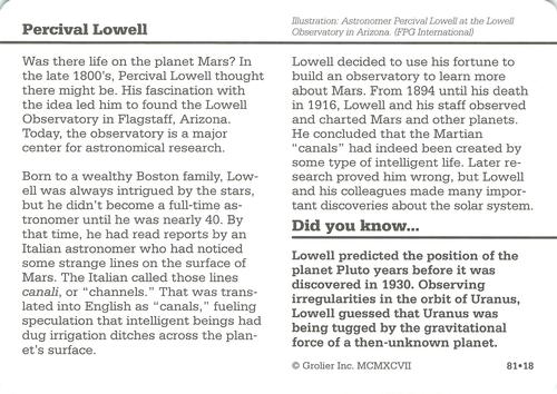 1994-01 Grolier Story of America #81.18 Percival Lowell Back