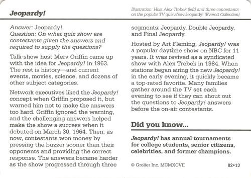 1994-01 Grolier Story of America #82.13 Jeopardy! Back