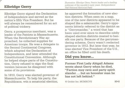 1994-01 Grolier Story of America #83.2 Elbridge Gerry Back