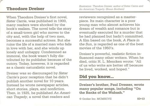 1994-01 Grolier Story of America #83.13 Theodore Dreiser Back