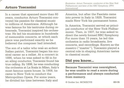 1994-01 Grolier Story of America Cards #83.15 Arturo Toscanini Back