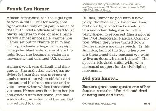 1994-01 Grolier Story of America #84.1 Fannie Lou Hamer Back