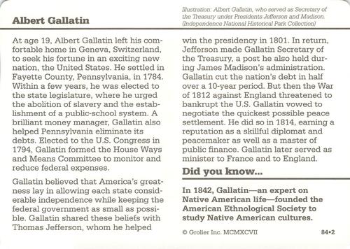 1994-01 Grolier Story of America #84.2 Albert Gallatin Back