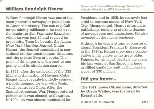 1994-01 Grolier Story of America #85.1 William Randolph Hearst Back