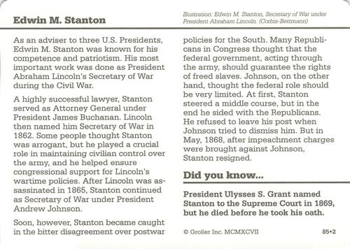1994-01 Grolier Story of America #85.2 Edwin M. Stanton Back