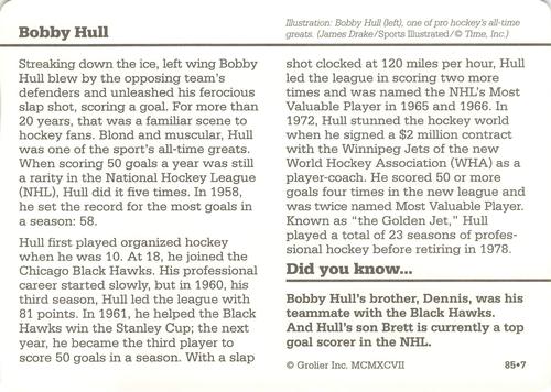 1994-01 Grolier Story of America Cards #85.7 Bobby Hull Back