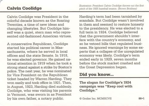 1994-01 Grolier Story of America #86.1 Calvin Coolidge Back