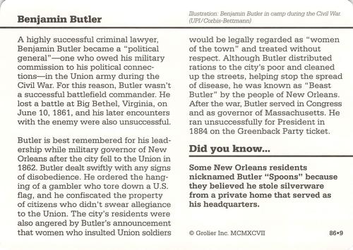 1994-01 Grolier Story of America #86.9 Benjamin Butler Back
