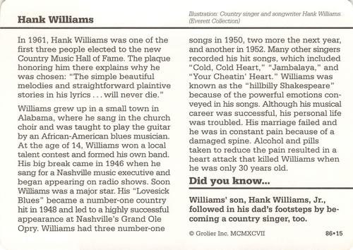 1994-01 Grolier Story of America #86.15 Hank Williams Back