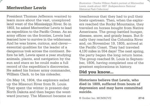 1994-01 Grolier Story of America #87.6 Meriwether Lewis Back
