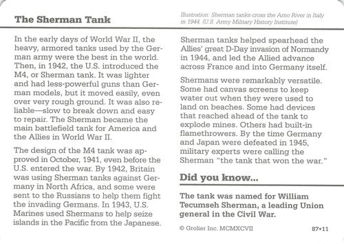 1994-01 Grolier Story of America #87.11 The Sherman Tank Back