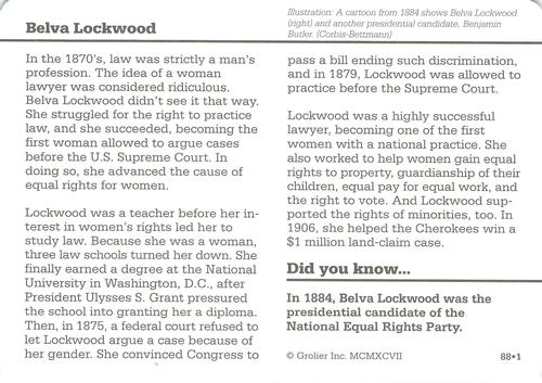 1994-01 Grolier Story of America #88.1 Belva Lockwood Back